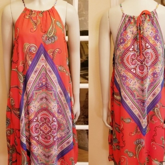 Red Bohemian Print Hankerchief Midi Dress - Picture 2 of 8